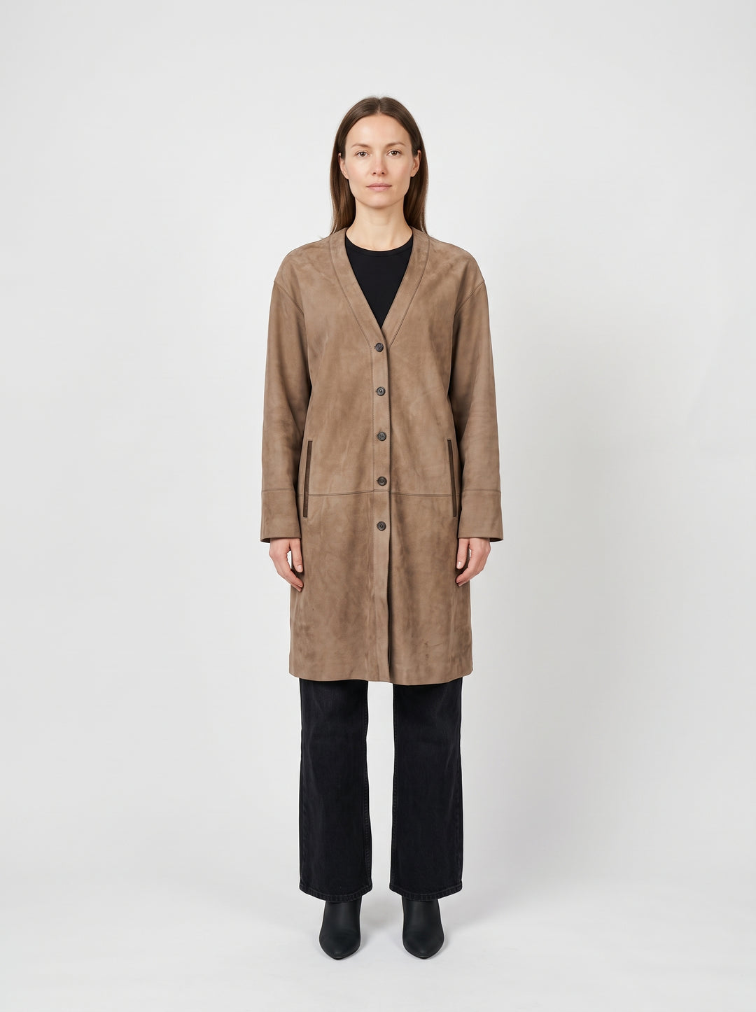 Fina, 98 cm. Goat Suede Leather - Women Light Olive