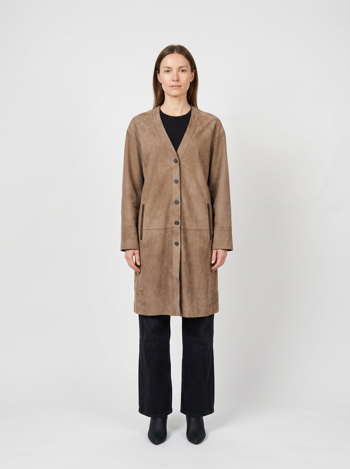 Fina, 98 cm. Goat Suede Leather - Women Light Olive