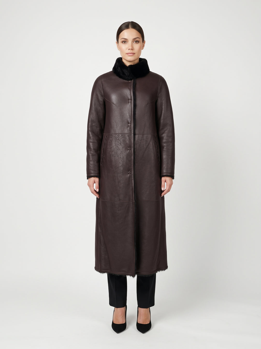 Flora, 125 cm. - Collar Nappa Lamb - Women Dark Brown