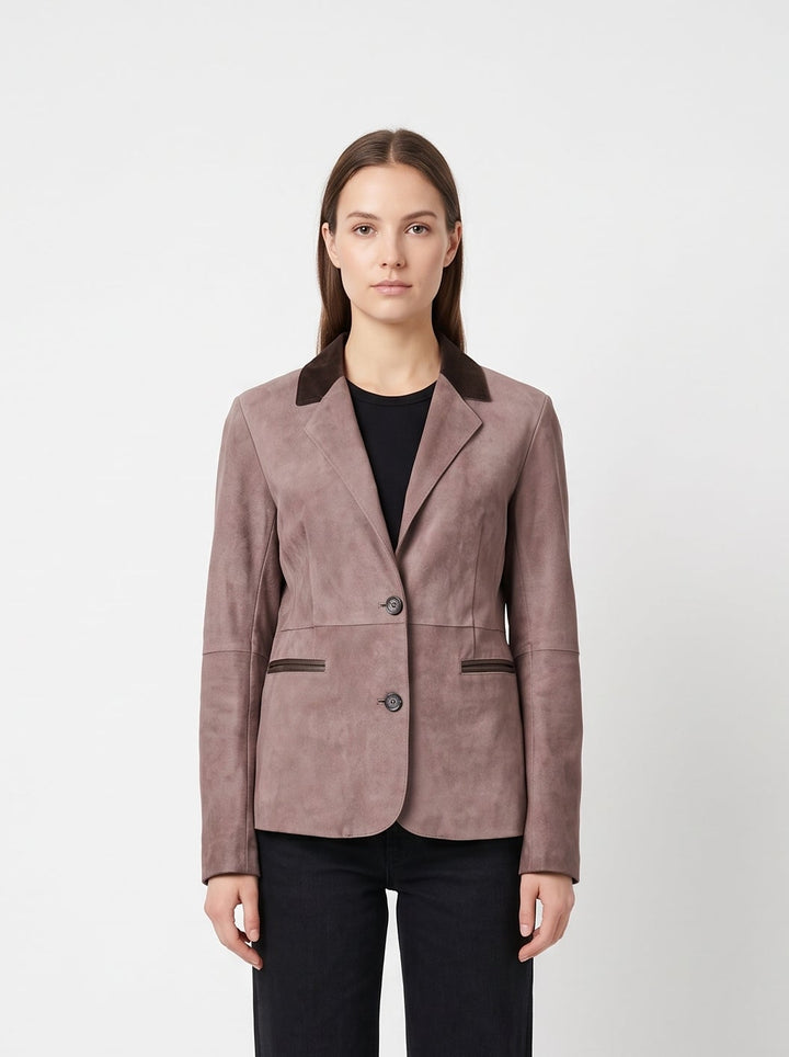 Ines, 65 cm. - Collar Goat Suede Leather - Women Grey