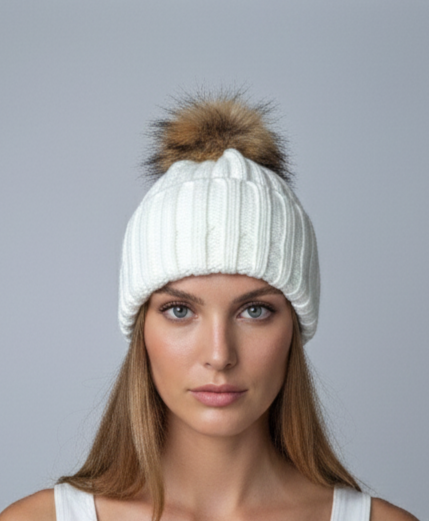 Beanie Hat - Knitted Acrylic - White