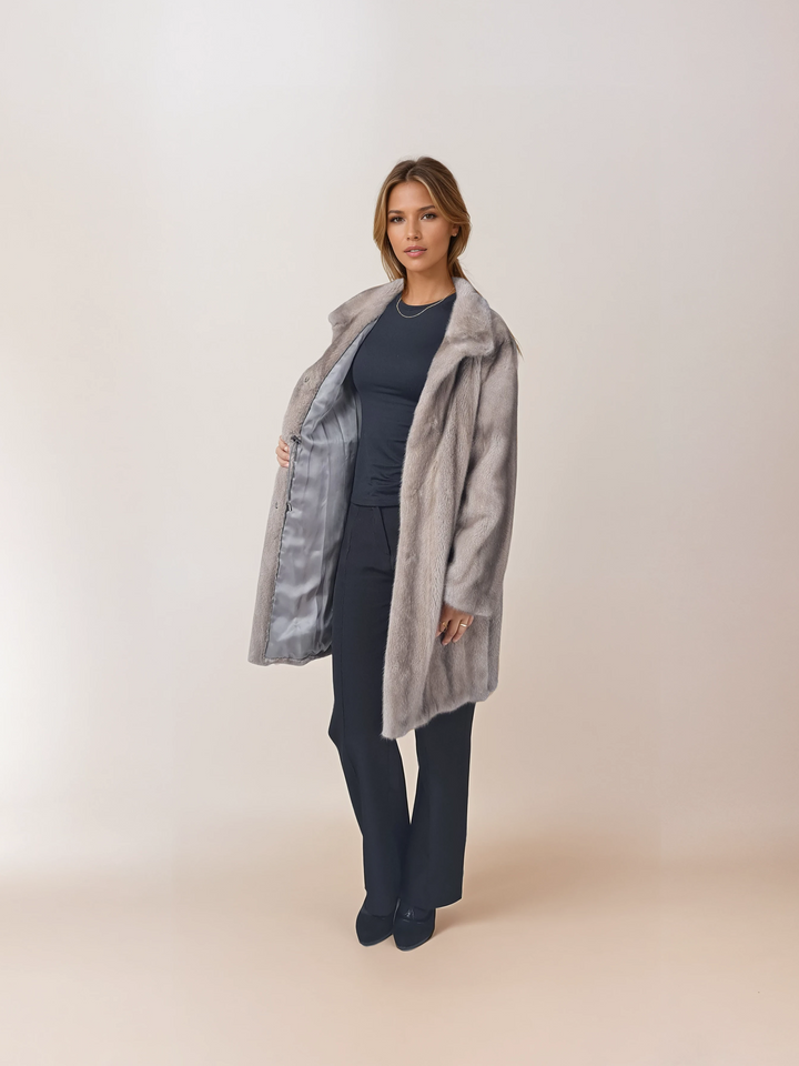 Filuka-A, 90 cm. - Krage - Mink - Dam - Silverblå