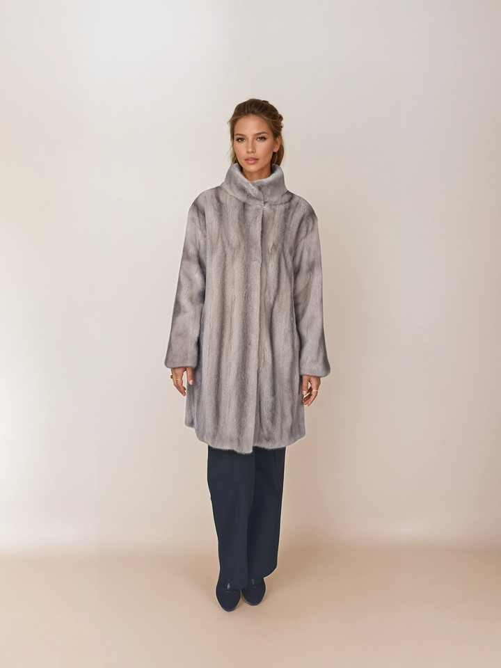 Filuka-A, 90 cm. - Krage - Mink - Dam - Silverblå