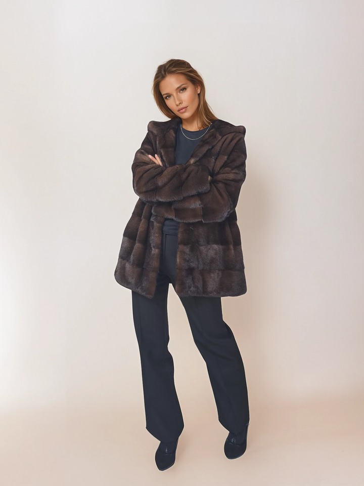 Victoria, 75 cm. - Kapuze - Nerz - Damen - Braun