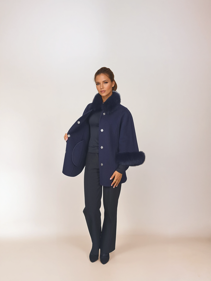 Damini Poncho, 75 cm. - Uld - Kvinder - Navy