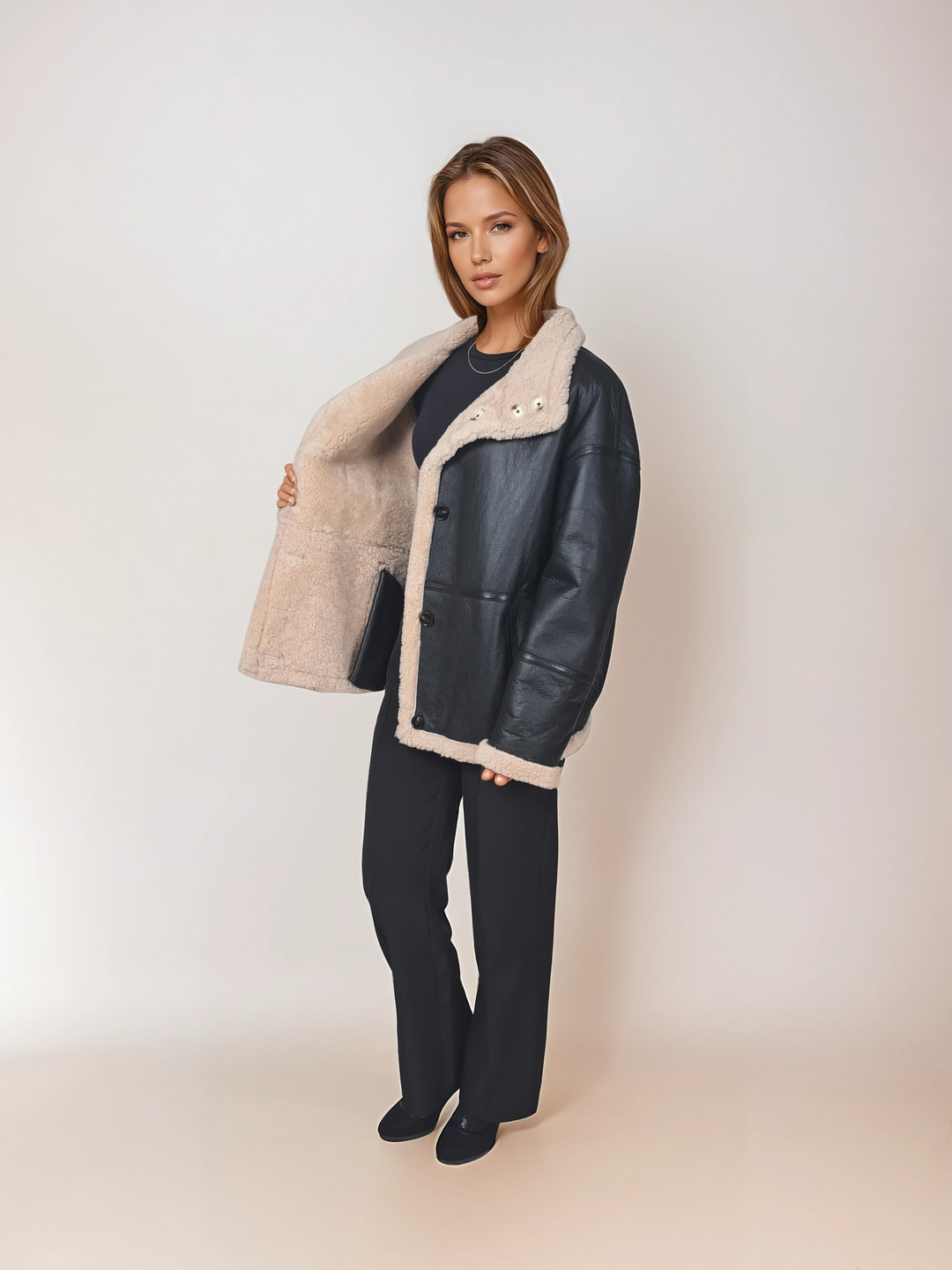 Junia, 65 cm. - Nappa Lamb Crack Washed -Damer - Sort