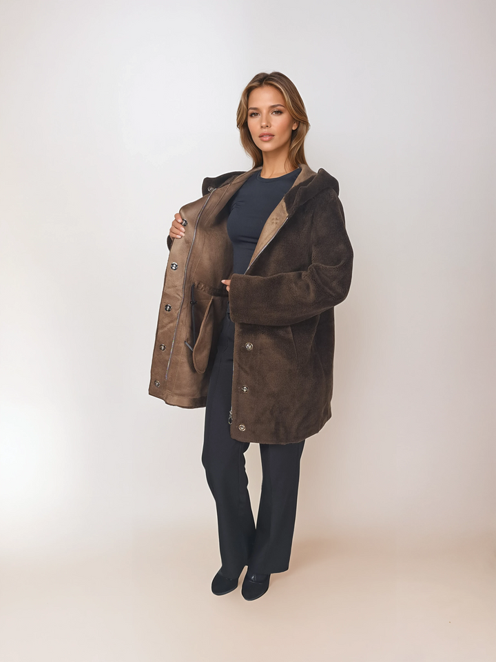 Iric, 85 cm. - Kapuze - Air Wool - Damen - Braun