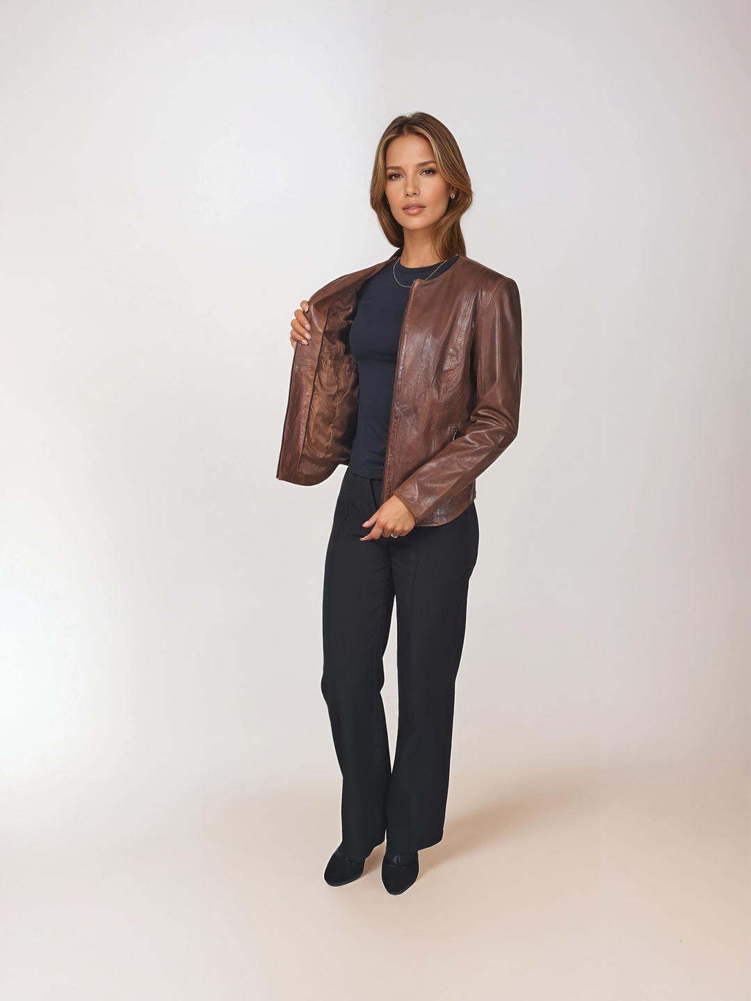 Desirae - Comfort, 60 cm. - Lamb Malli Leather - Women - Copper Brown