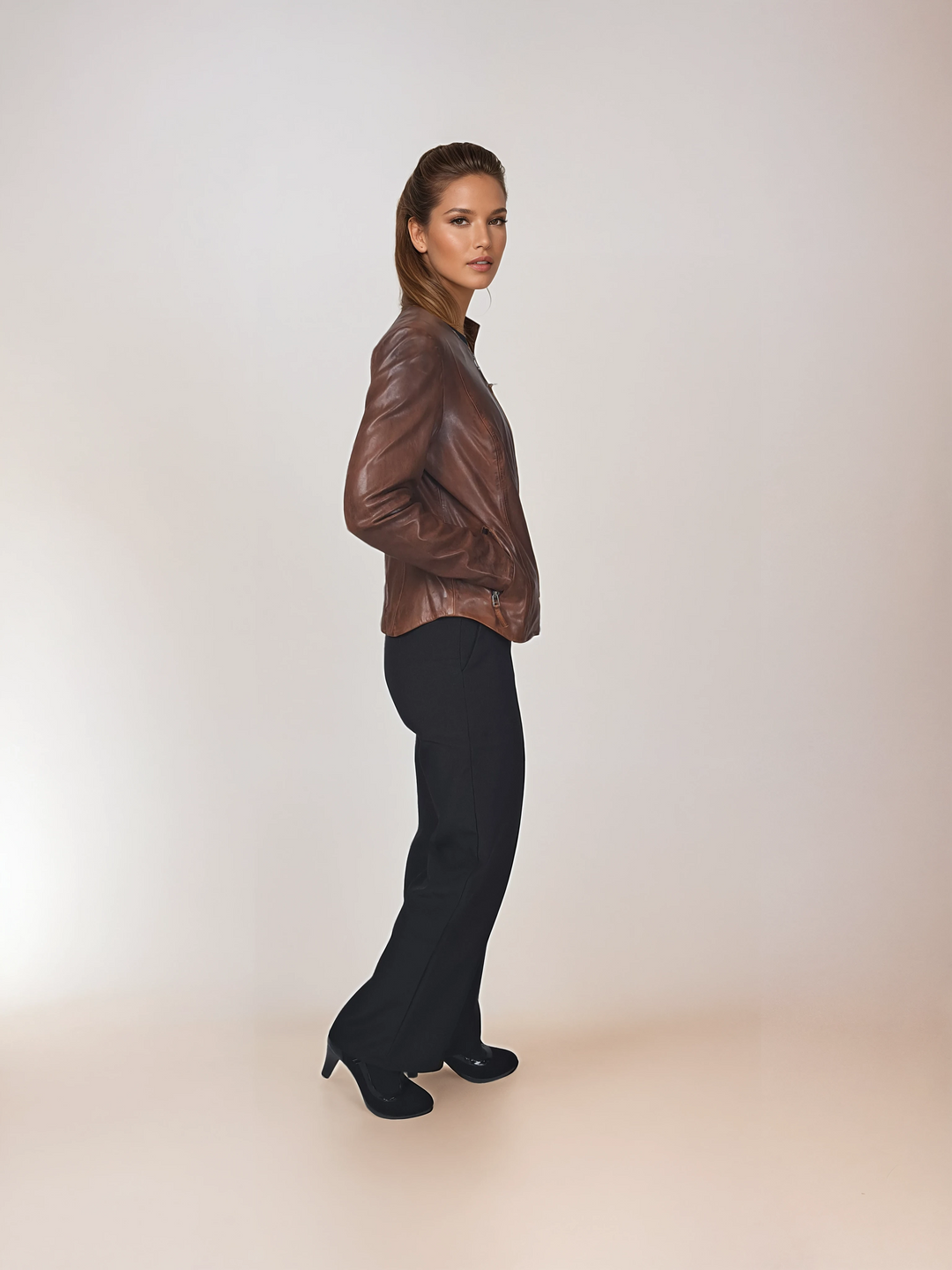 Desirae - Comfort, 60 cm. - Lamb Malli Leather - Women - Copper Brown