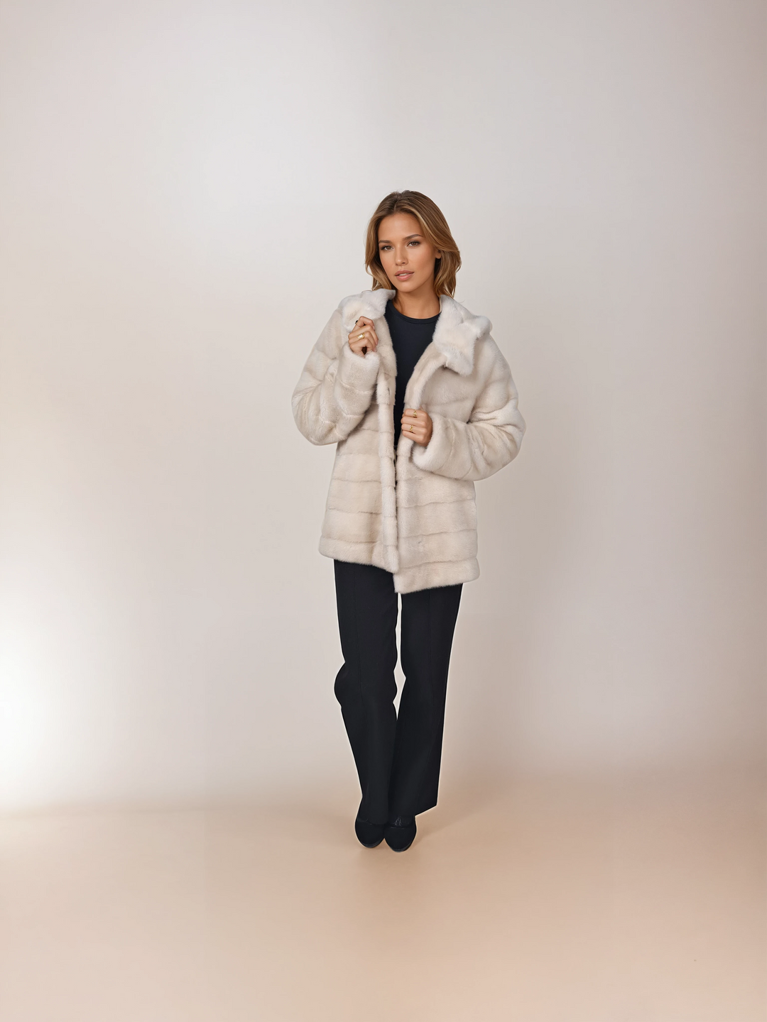 Trinity, 73 cm. - Hood - Mink fur jacket - Women - Pearl