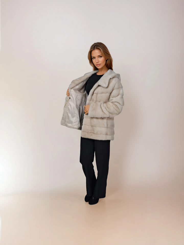 Trinity, 73 cm. - Hood - Mink fur jacket - Women - Pearl