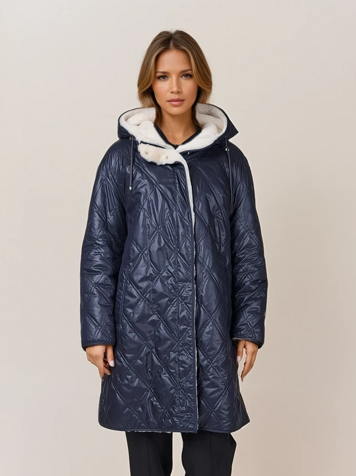 Guernsey, 90cm. - Hood - Lamb Right Hair - Women - White