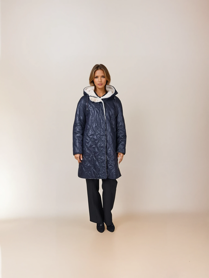 Guernsey, 90cm. - Hood - Lamb Right Hair - Women - White