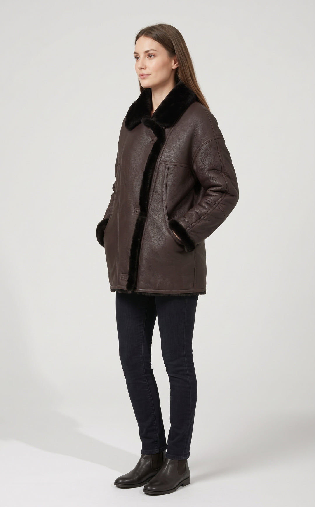 Hervati, 75 cm. - Collar Nappa Lamb Crack - Women Brown