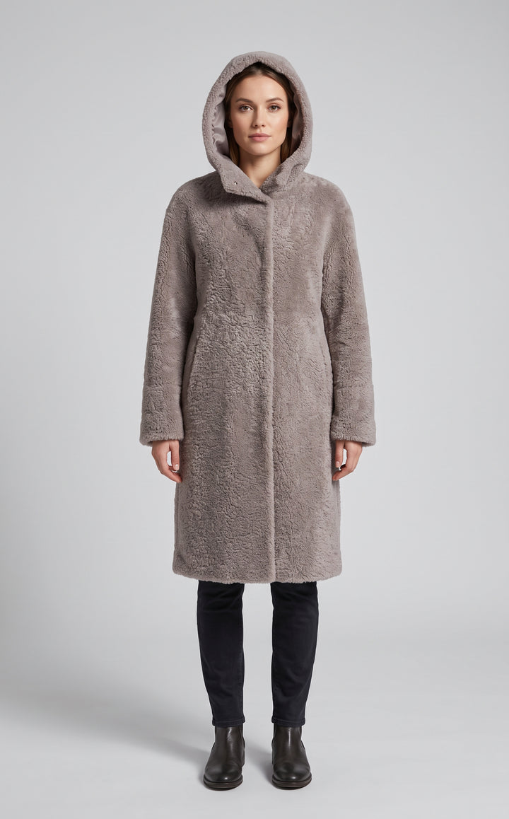 Iluka, 100 cm. - Hood Curly Lamb - Women - Grey