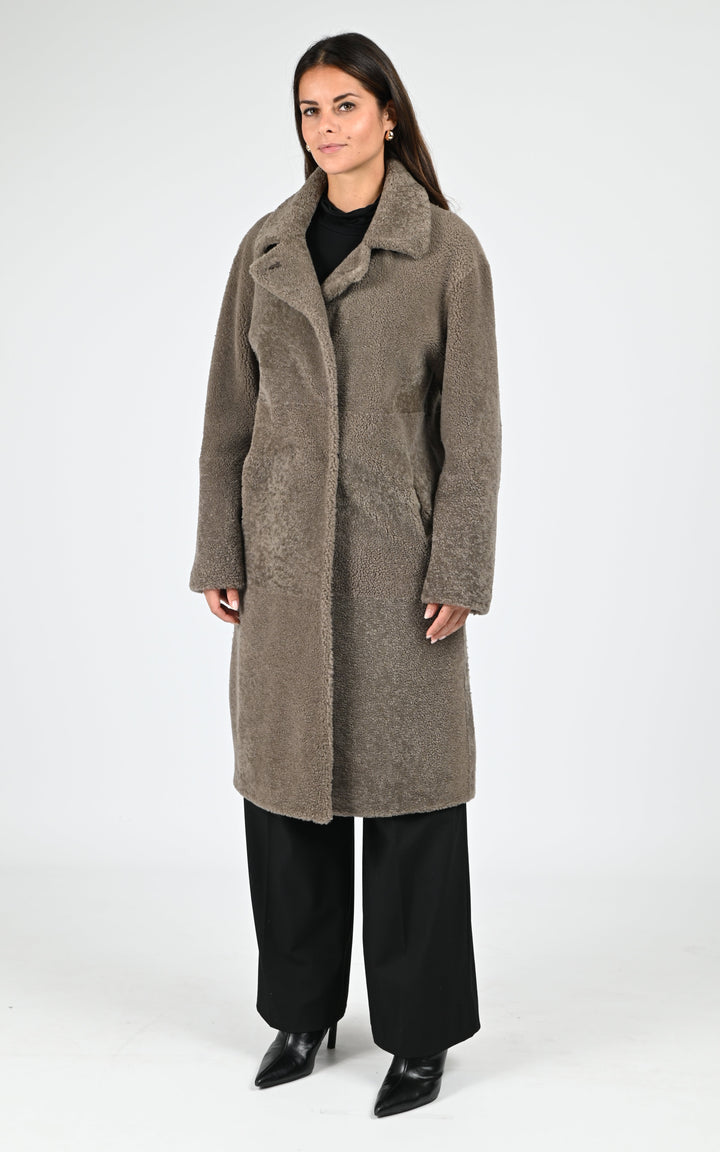 Taupe Aina Reversible Shearling Coat - Women