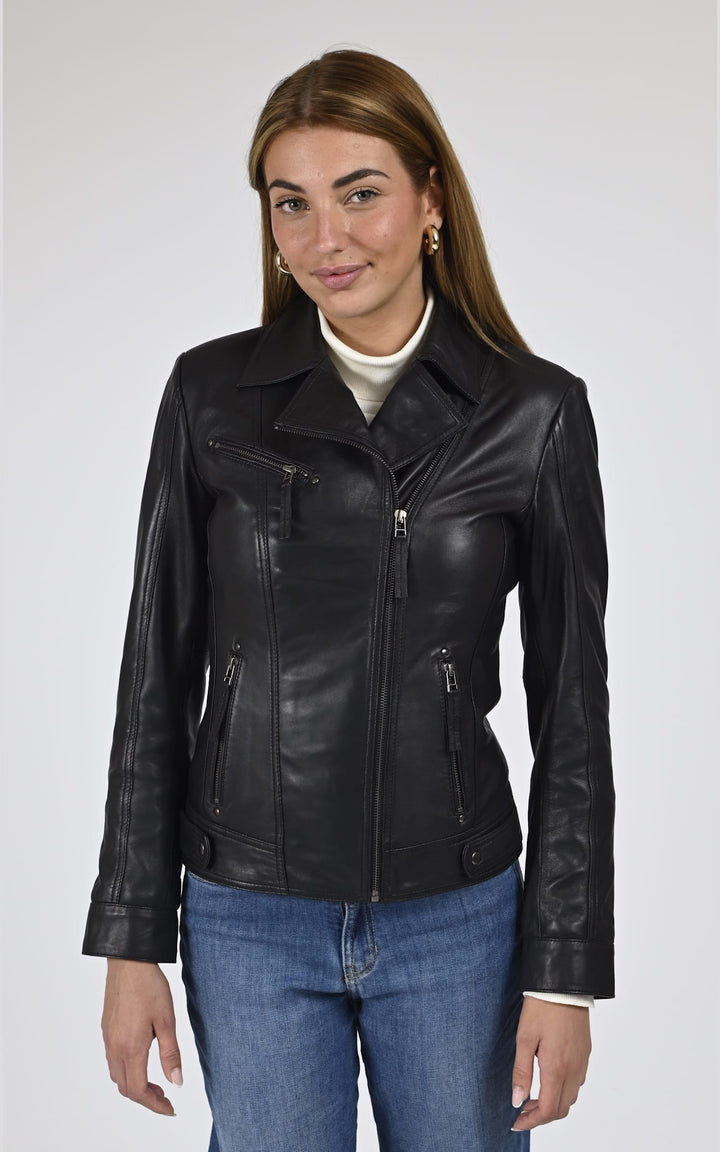 Blouson Cuir Femme La canadienne, modèle Janni de couleur noir