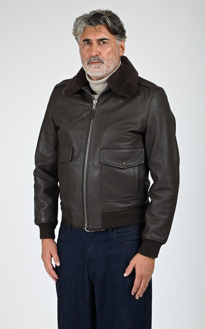 Pilote Cuir Homme Schott, modèle Lc fly w22 de couleur marron
