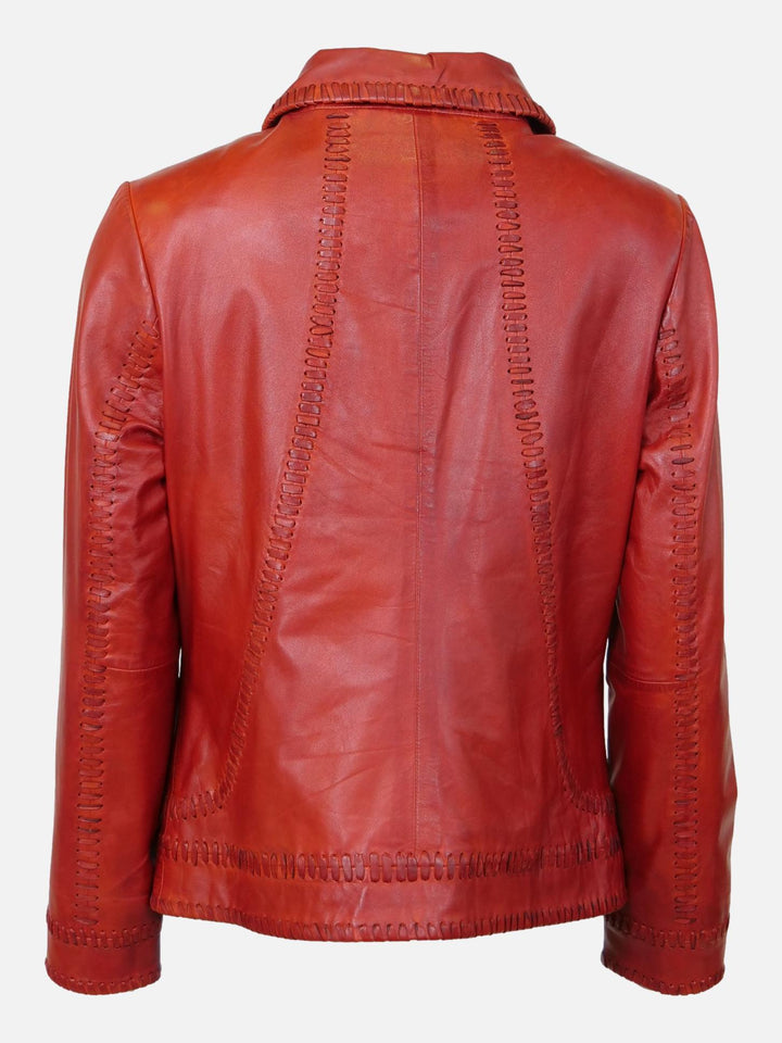 Ruby - Comfort, 60 cm. - Lamb Costa Leather Jacket - Women - Meru Red