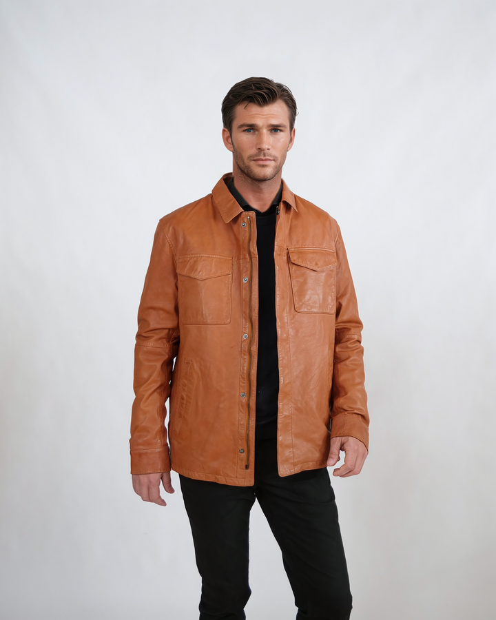 Ian, 70 cm. - Lamb Leather - Man - Cognac