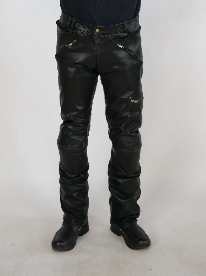 GMCP M-004 Mens Motor Cycle Trousers - Goat Nappa Retro Leather - Man - Black