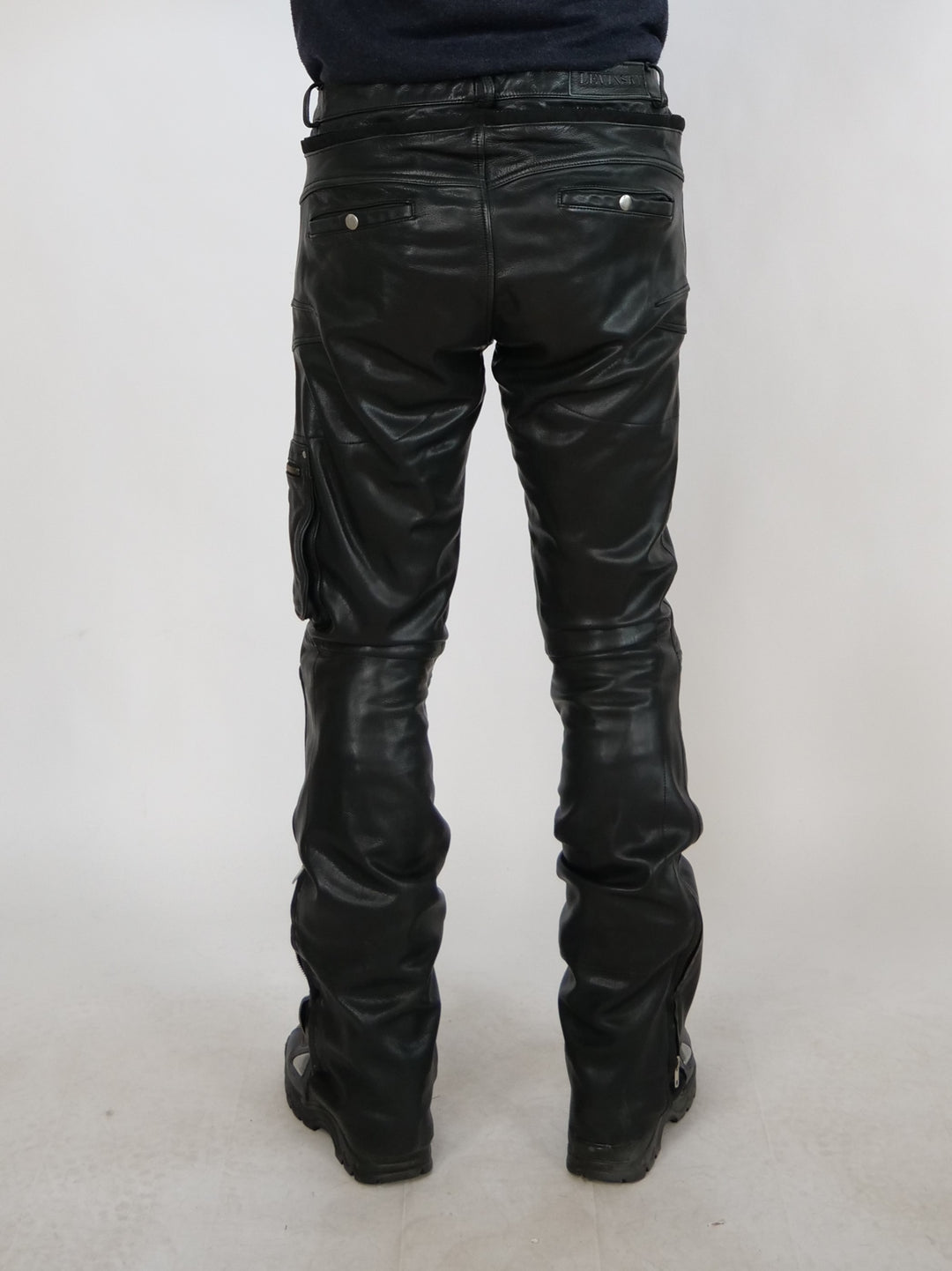 GMCP M-004 Mens Motor Cycle Trousers - Goat Nappa Retro Leather - Man - Black