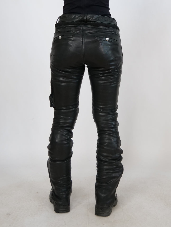 LCMP W-004 Womens Motor Cycle Trousers - Goat Nappa Retro Leather-Women - Black