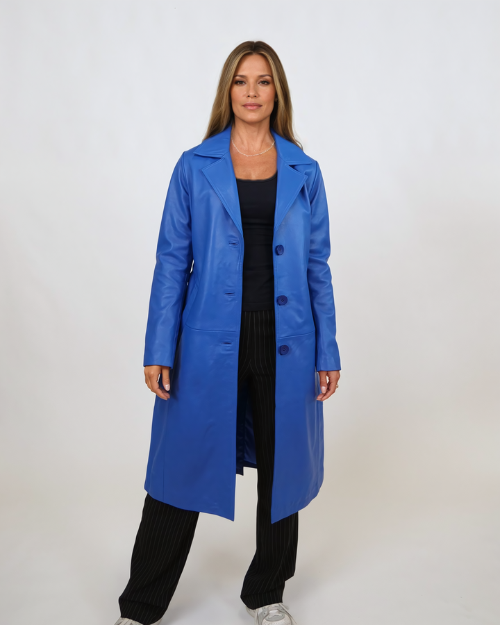 Dan Trenchcoat, 105 cm. - Lammleder - Damen - Elektroblau