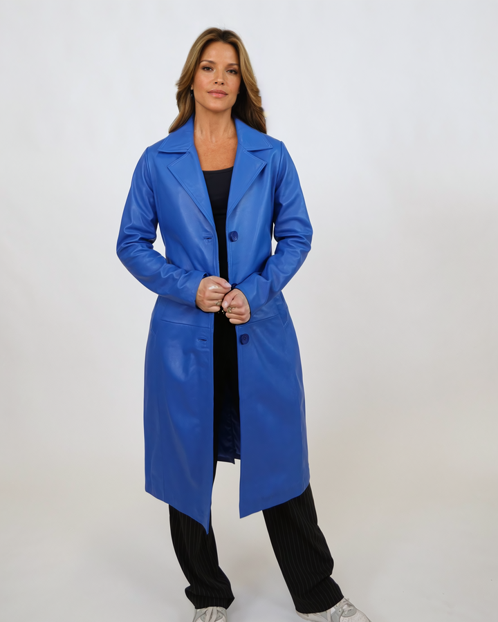 Dan Trenchcoat, 105 cm. - Lammleder - Damen - Elektroblau