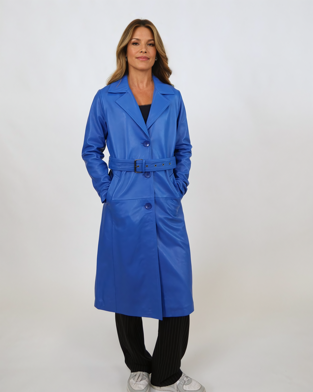 Dan Trenchcoat, 105 cm. - Lammleder - Damen - Elektroblau