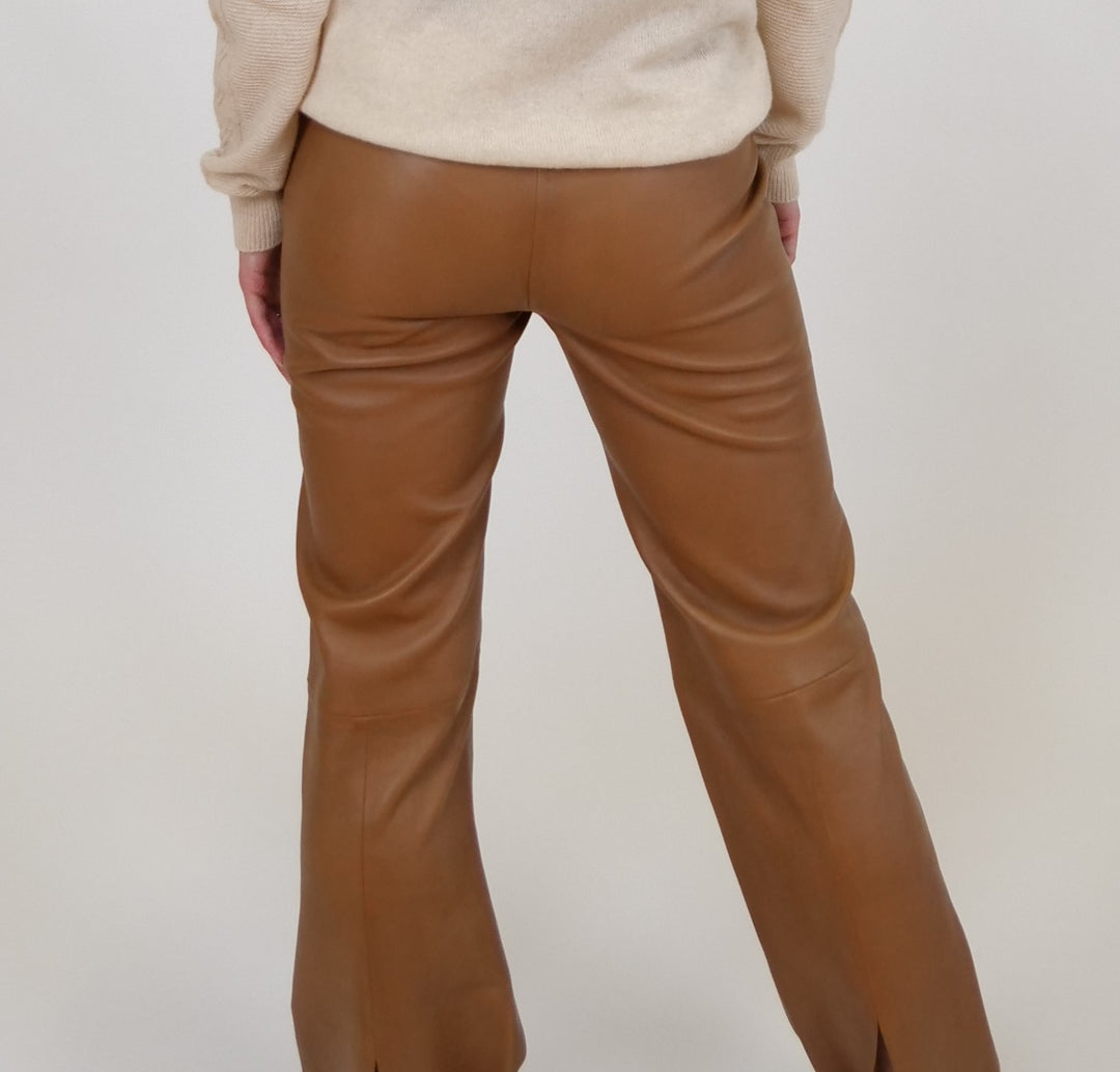 Kathleen Trousers - Lamb Dior Bonded Leather-Women - Caramel