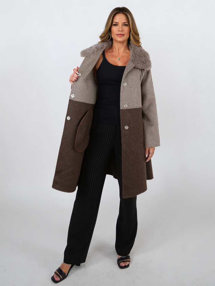 Italien, 95 cm. - Krage - 100 % ull - Dam - Taupe & Dark Brown