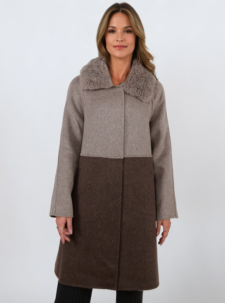 Italien, 95 cm. - Krage - 100 % ull - Dam - Taupe & Dark Brown