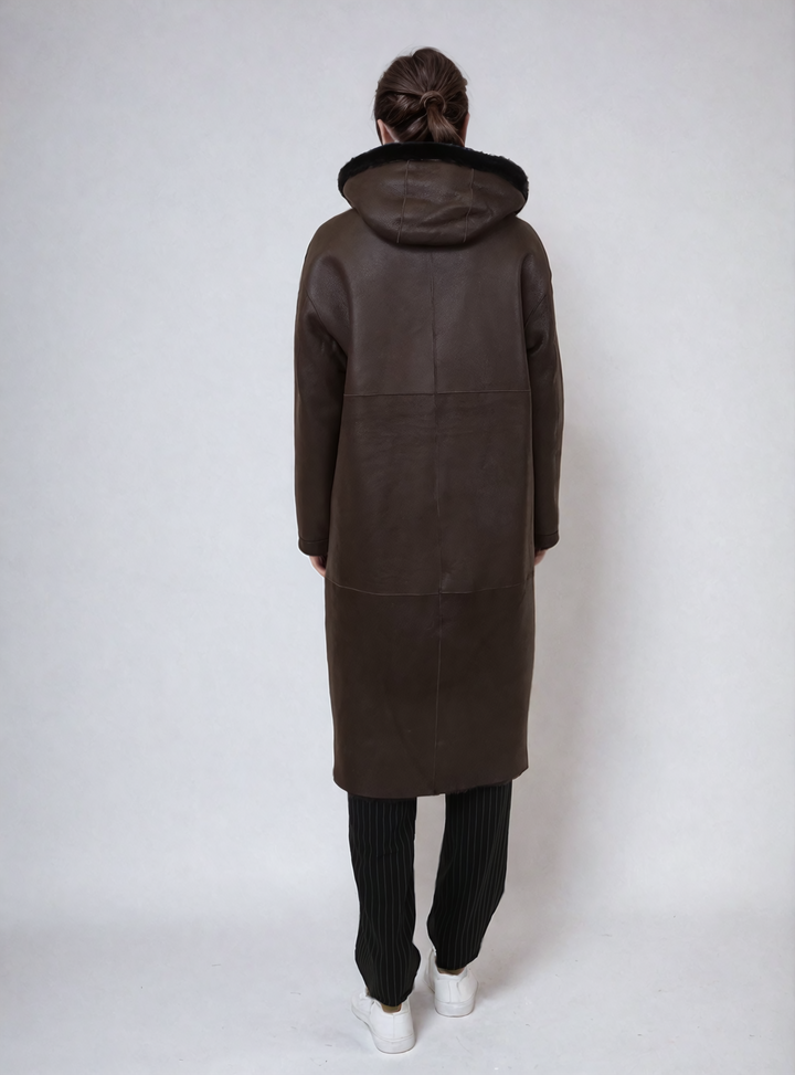 Ausron, 110 cm. - Hood - Nappa Lamb Crack - Women - Brown