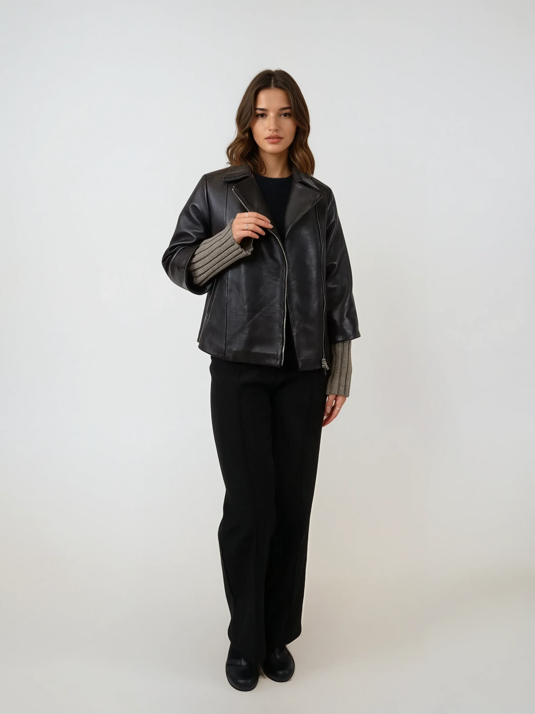 Tvillingarna, 55 cm. - Lamb Dior Bonded Leather-Women - Mörkbrun