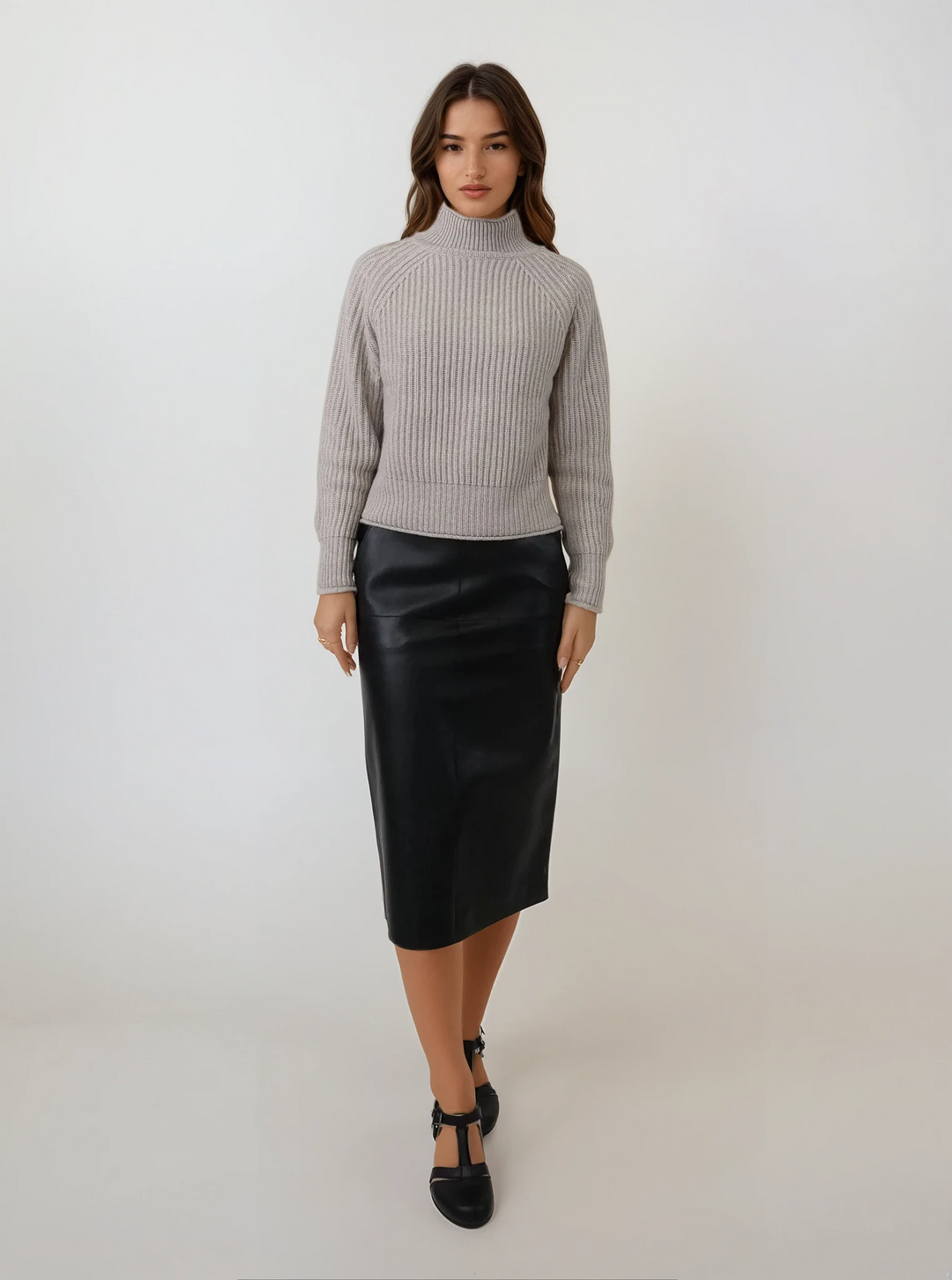 Arlene Kjol, 68 cm. - Lamb Dior Bonded Läder-Dam - Svart