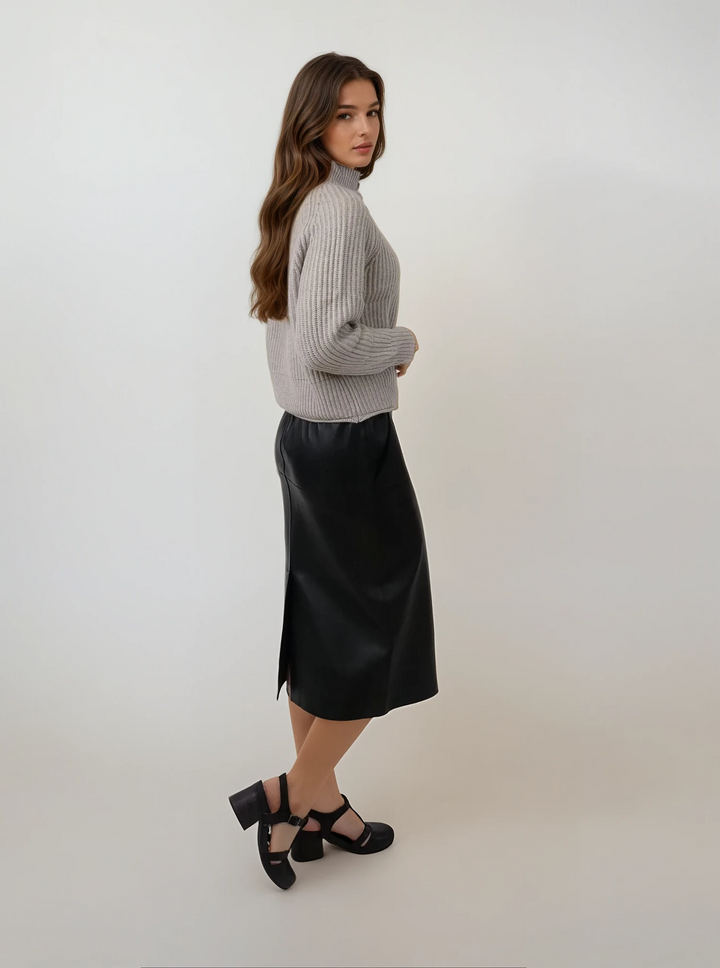 Arlene Kjol, 68 cm. - Lamb Dior Bonded Läder-Dam - Svart