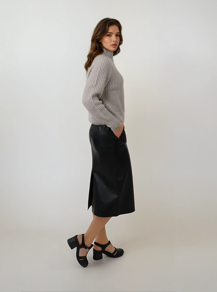 Arlene Kjol, 68 cm. - Lamb Dior Bonded Läder-Dam - Svart