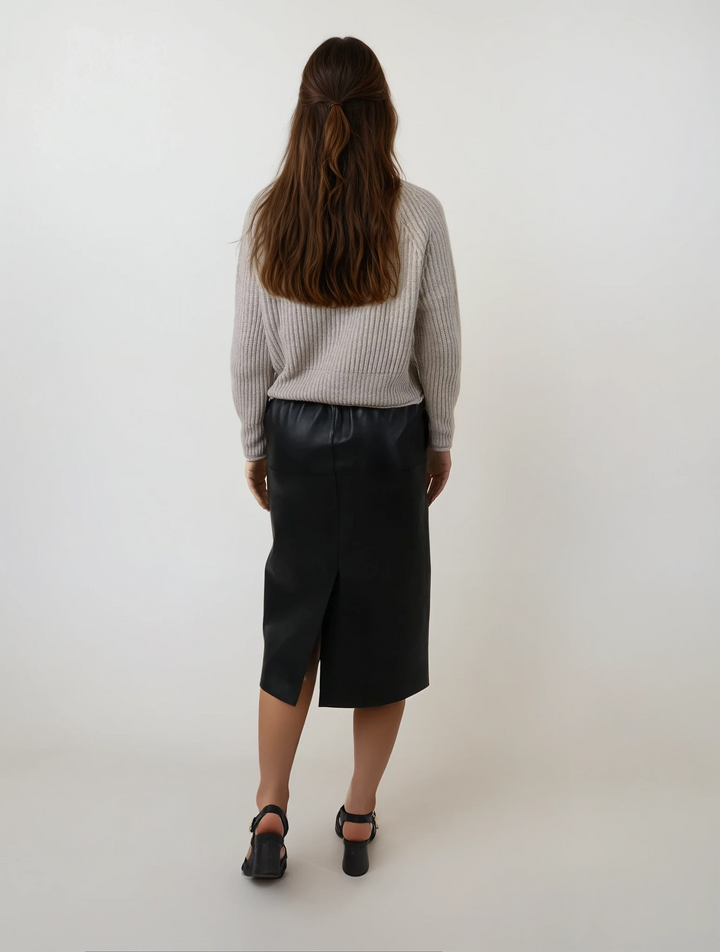 Arlene Kjol, 68 cm. - Lamb Dior Bonded Läder-Dam - Svart