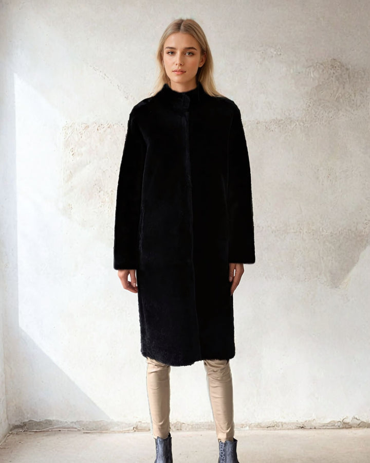 Carol, 105 cm. - Nappa Lamb Coat - Women - Black