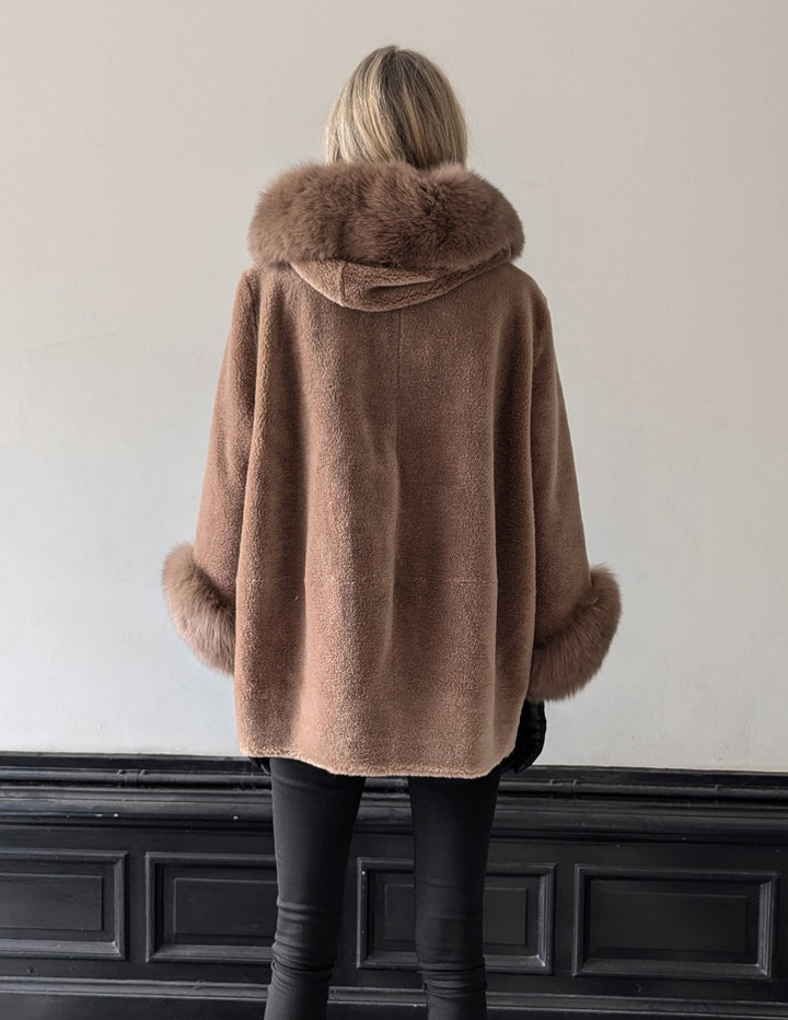 Franciane, 78 cm. - Hood - Air 100% Wool jacket - Women - Chestnut