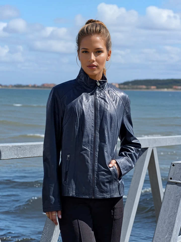 P 14-02 - Comfort - Lammeskind - Læderjakke - Dame - Mørkeblå