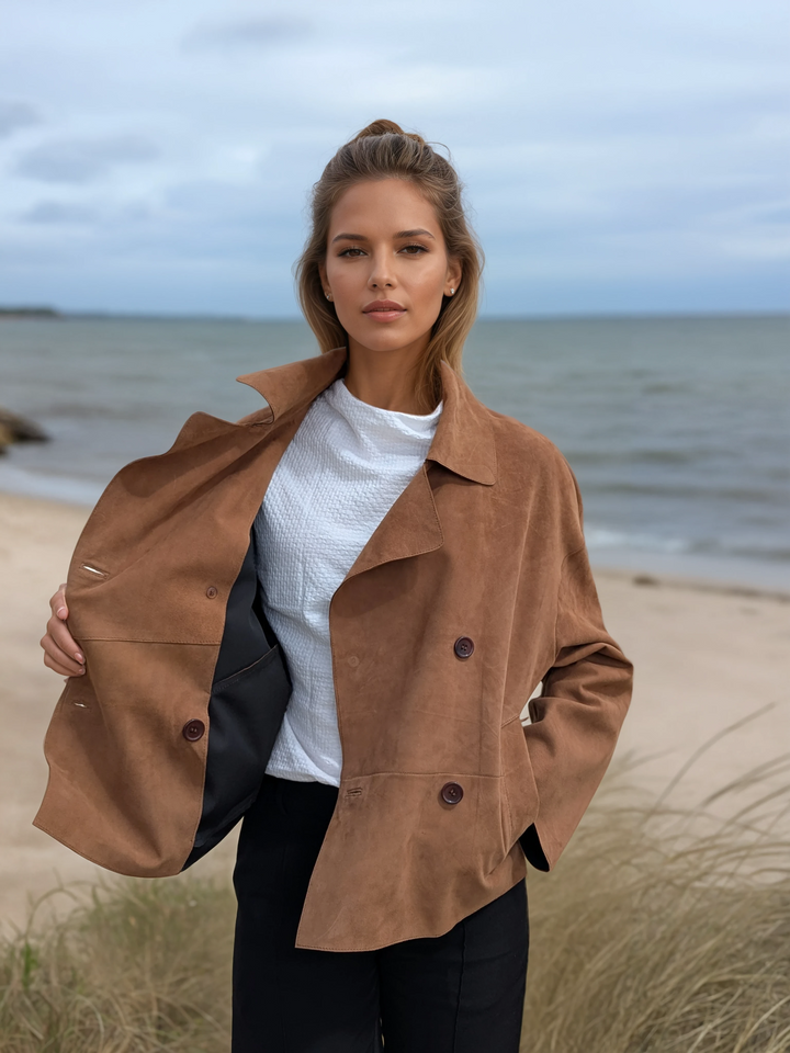 Adrina, 56 cm. - Goat Suede Leather - Women - Cognac