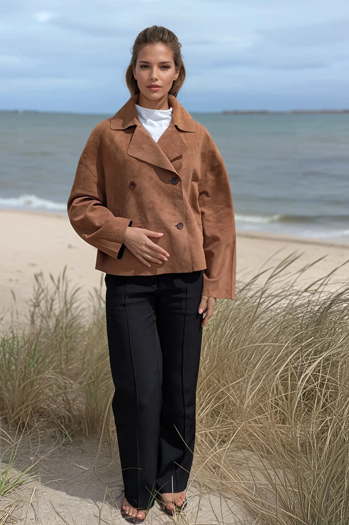 Adrina, 56 cm. - Goat Suede Leather - Women - Cognac