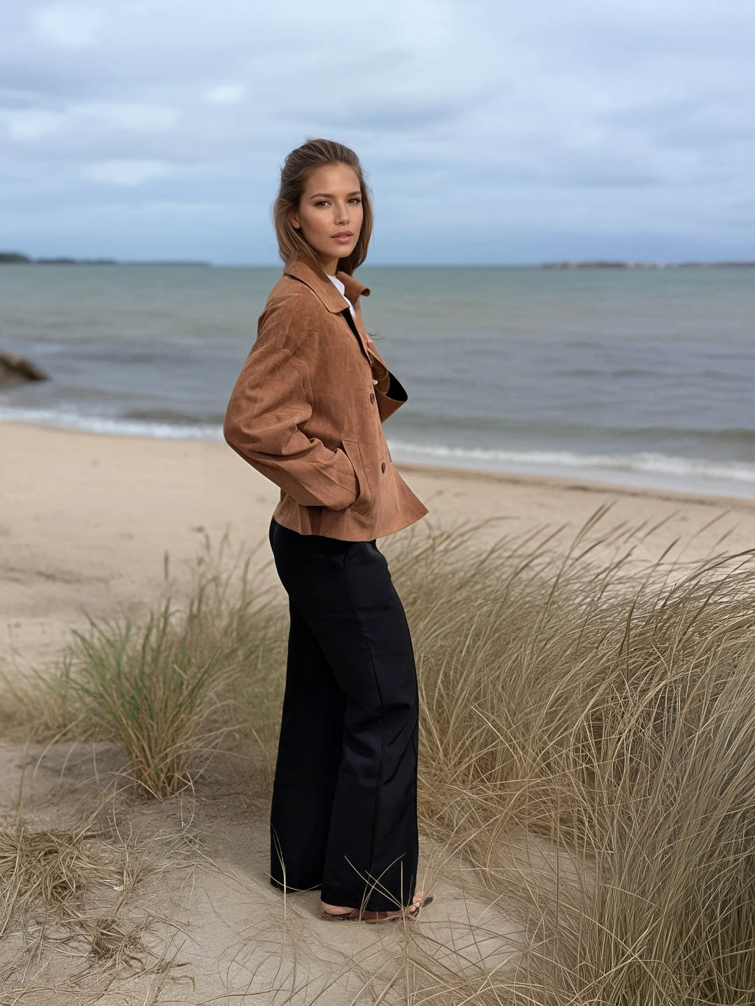 Adrina, 56 cm. - Goat Suede Leather - Women - Cognac