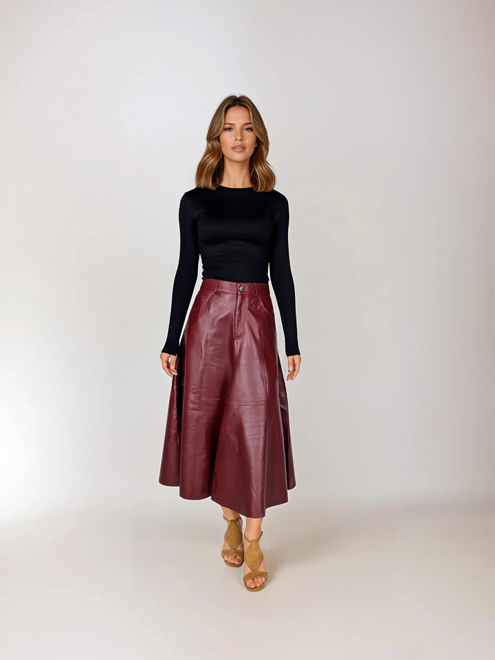 Middie Skirt - Lamb Leather - Women - Cherry