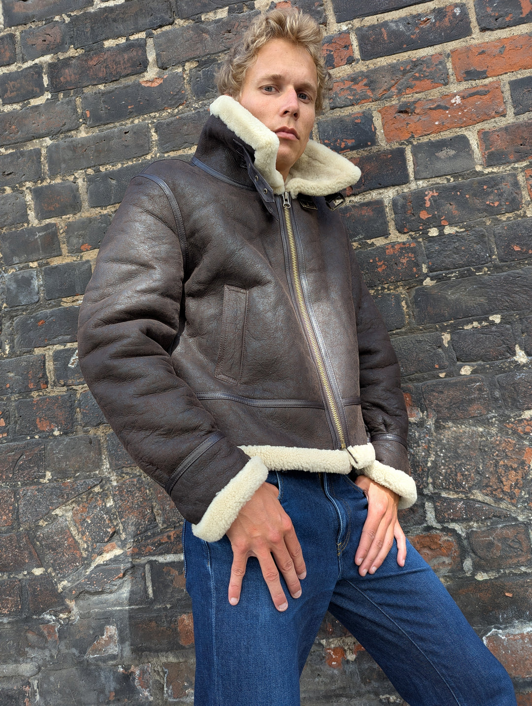 Joost 65 cm. - Aviator Pilot rulamsjakke - Herre - Mørkebrun