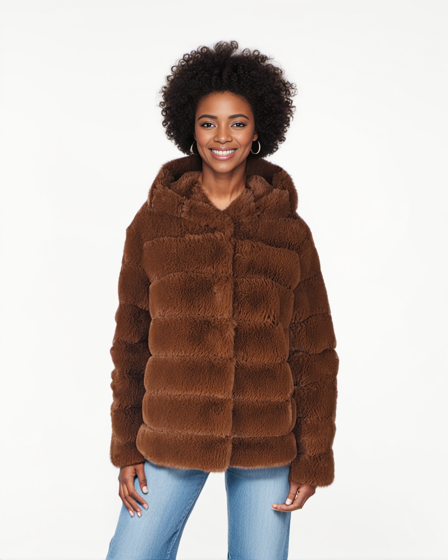 Petrovski, 65 cm. - Hood - 100% faux pels - kvinder - chokolade