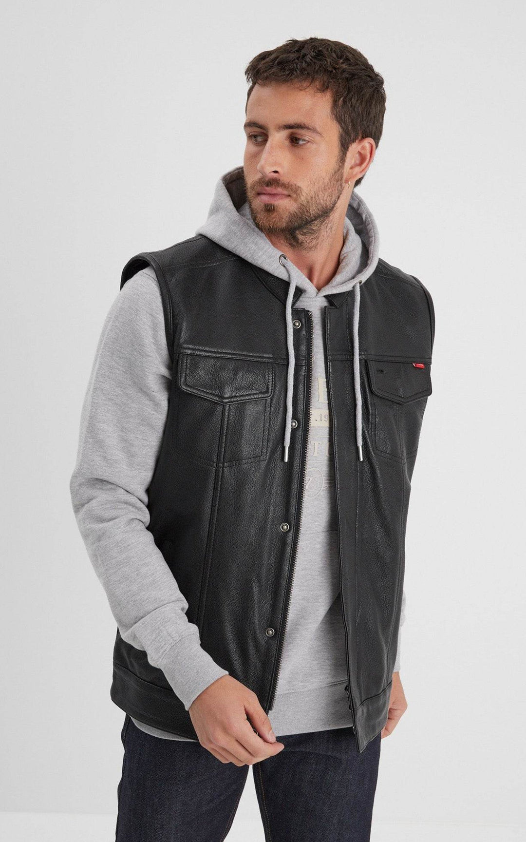 Hot Road Black Leather Biker Vest - Men