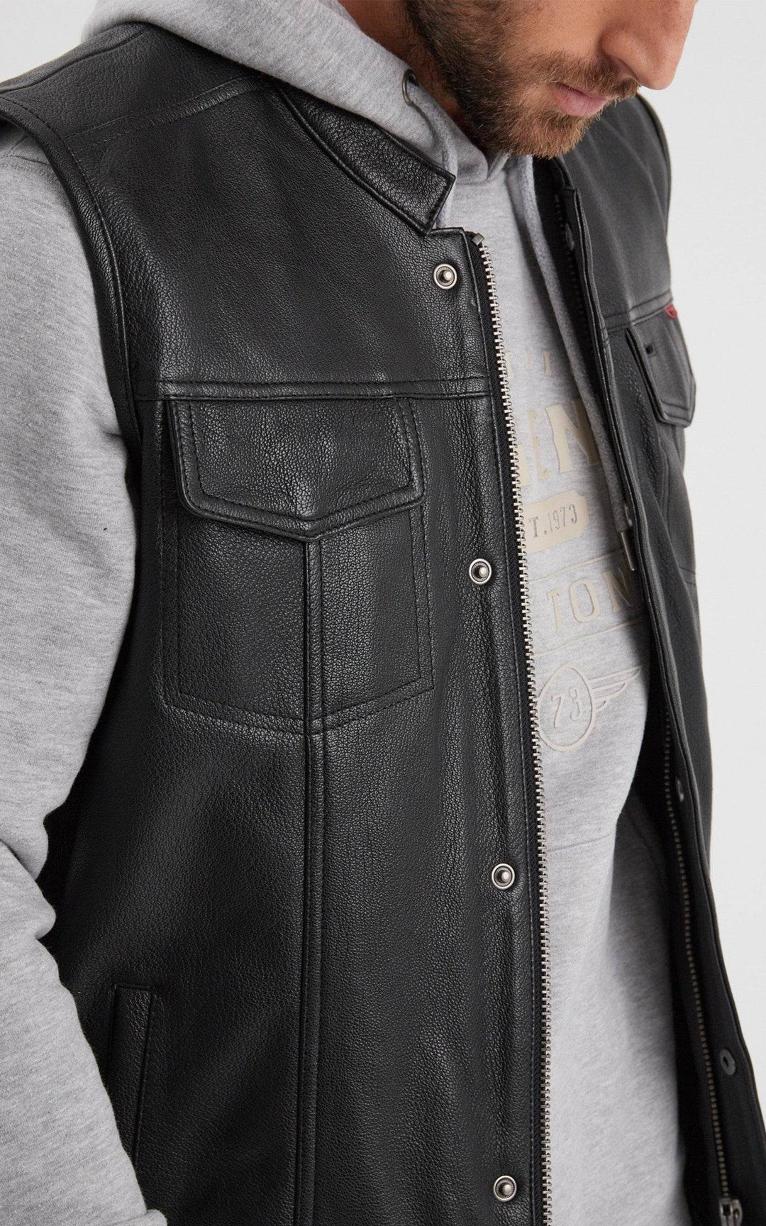 Hot Road Black Leather Biker Vest - Men